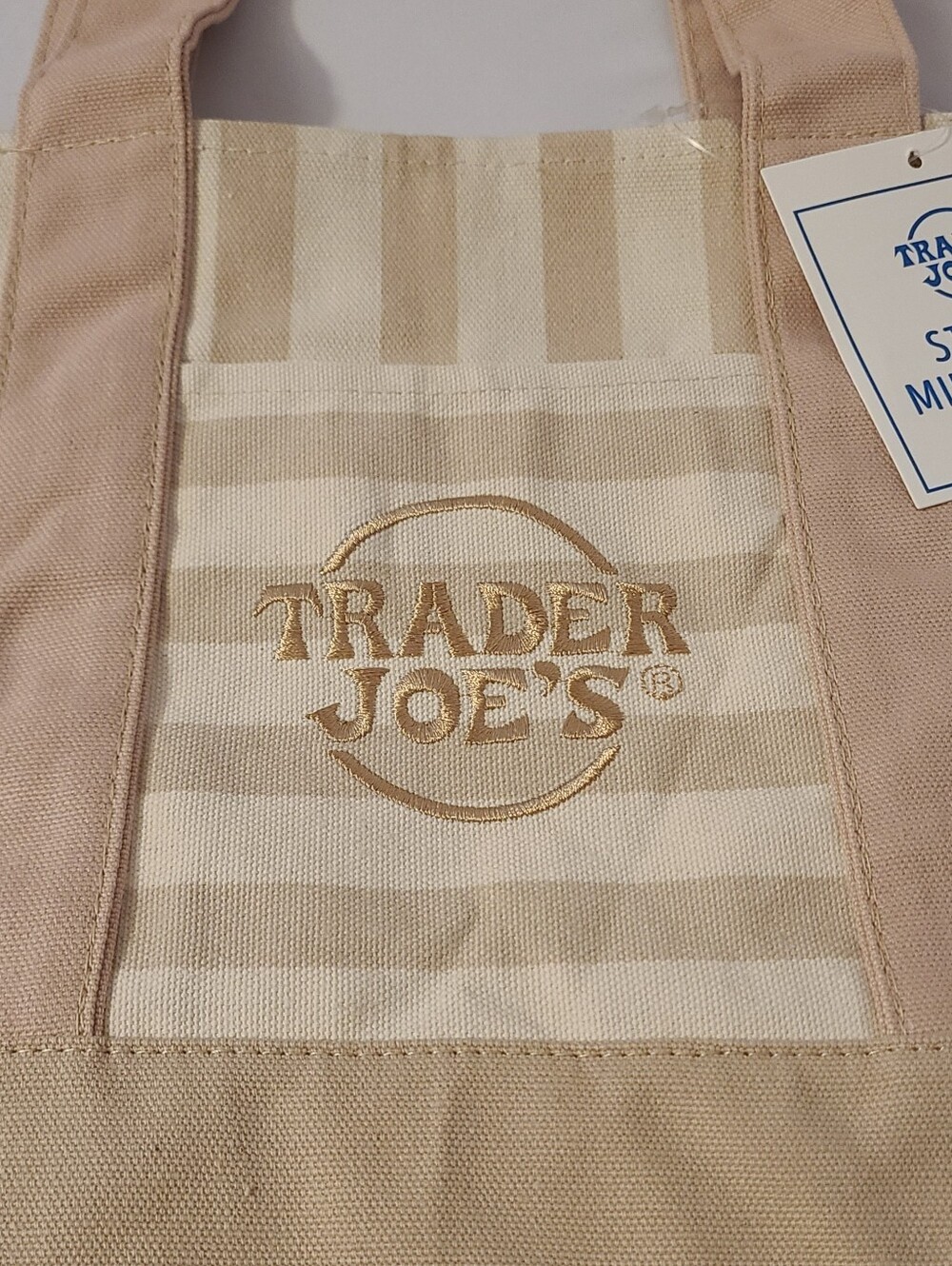 Trader Joe's Tan Striped Mini Canvas Tote Bag - Picture 3 of 9